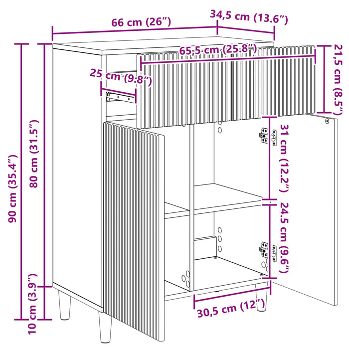 Bufet cu sertar Stejar fumuriu 66 x 34,5 x 90 cm Lemn prelucrat - WALTI WALTI