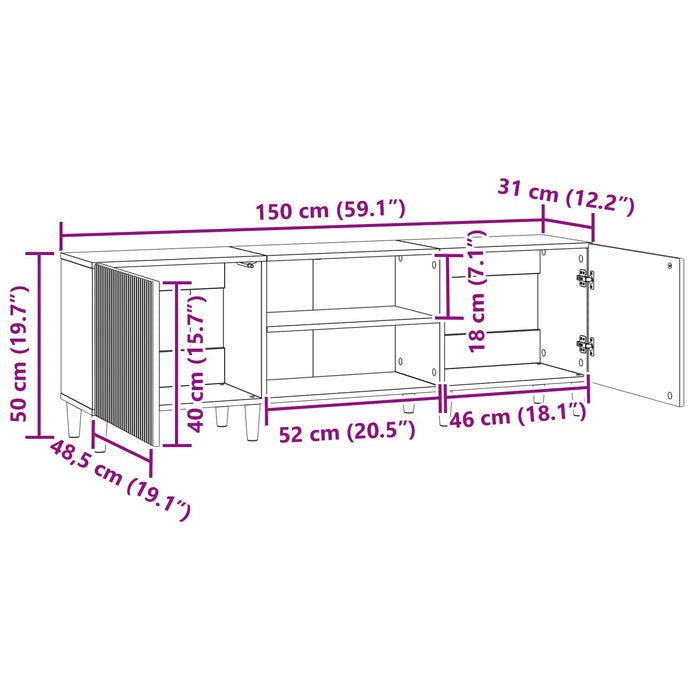 Cabinet TV Stejar Artizanal 150 x 31 x 50 cm Lemn prelucrat - WALTI WALTI