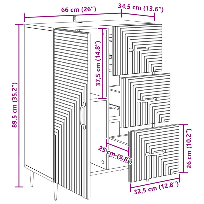 Bufet cu sertar Sonoma gri 66 x 34,5 x 89,5 cm Lemn prelucrat - WALTI WALTI