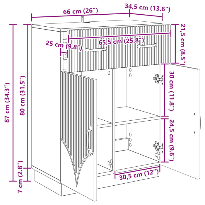 Bufet cu sertar Sonoma gri 66 x 34,5 x 87 cm Lemn prelucrat - WALTI WALTI