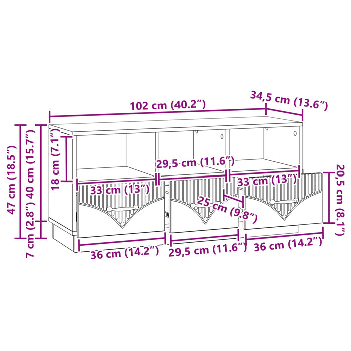 Cabinet TV Alb foarte lucios 102 x 34,5 x 47 cm Lemn prelucrat - WALTI WALTI