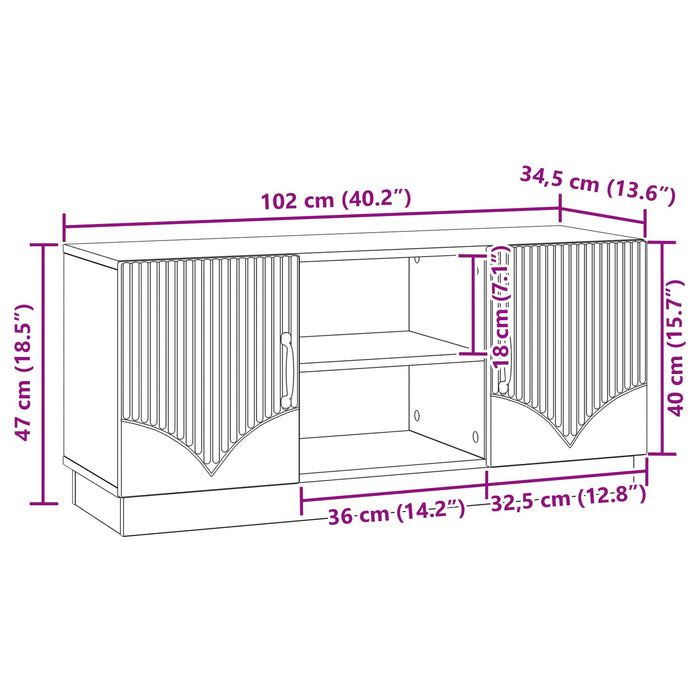 Cabinet TV Stejar fumuriu 102 x 34,5 x 47 cm Lemn prelucrat - WALTI WALTI