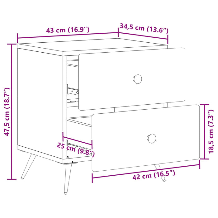 Dulap de noapte cu sertar 2 pcs Sonoma gri 43 x 34,5 x 47,5 cm - WALTI WALTI