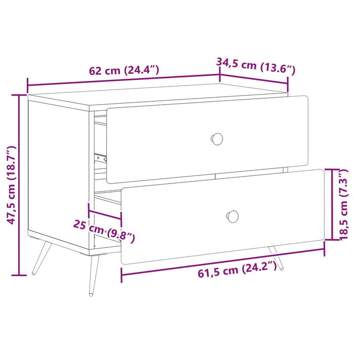 Dulap de noapte Negru 62 x 34,5 x 47,5 cm Lemn prelucrat - WALTI WALTI