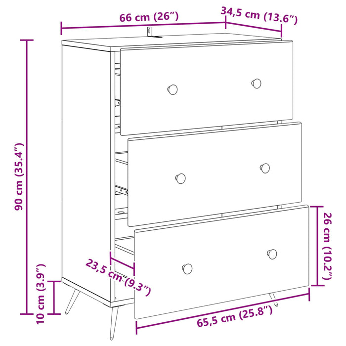 Dulap cu sertare Stejar Sonoma 66 x 34,5 x 90 cm Lemn prelucrat - WALTI WALTI