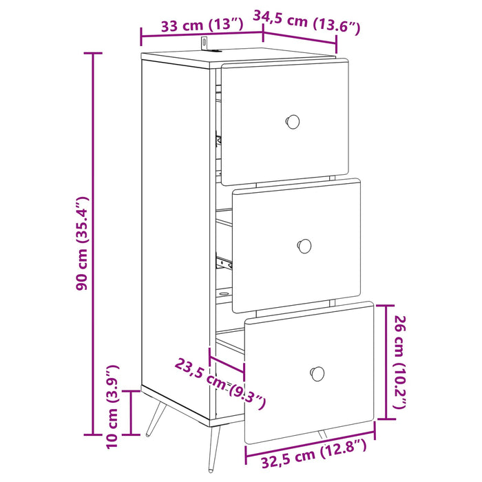 Dulap cu sertare Alb 33 x 34,5 x 90 cm Lemn prelucrat WALTI