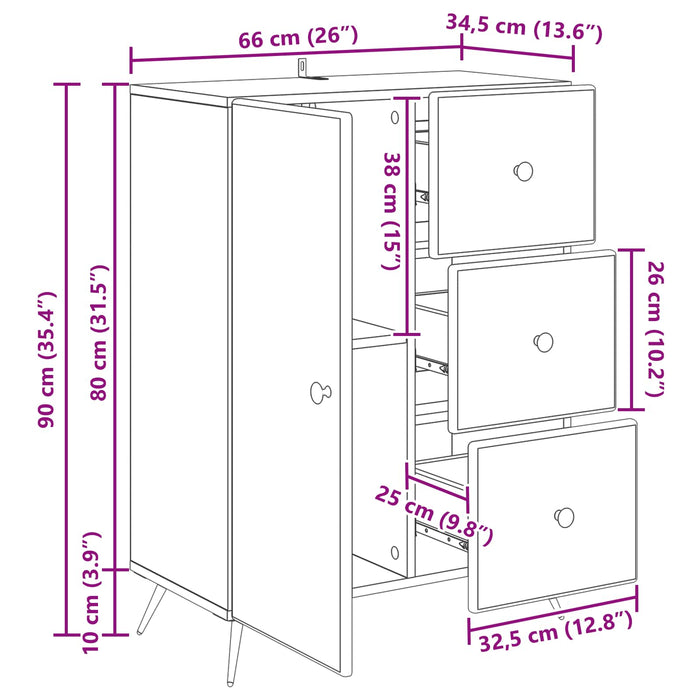 Bufet cu sertar Stejar fumuriu 66 x 34,5 x 90 cm Lemn prelucrat - WALTI WALTI