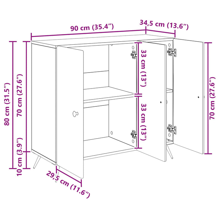 Bufet Sonoma gri 89 x 34,5 x 80 cm Lemn prelucrat - WALTI WALTI