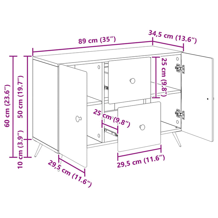 Bufet Stejar Artizanal 89 x 34,5 x 60 cm Lemn prelucrat - WALTI WALTI