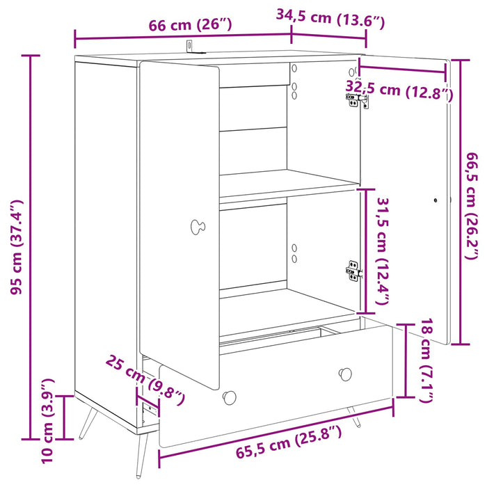 Bufet Alb foarte lucios 66 x 34,5 x 95 cm Lemn prelucrat - WALTI WALTI