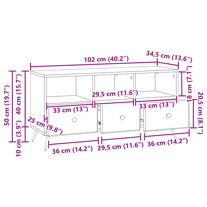 Cabinet TV Lemn vechi 102 x 34,5 x 50 cm Lemn prelucrat - WALTI WALTI