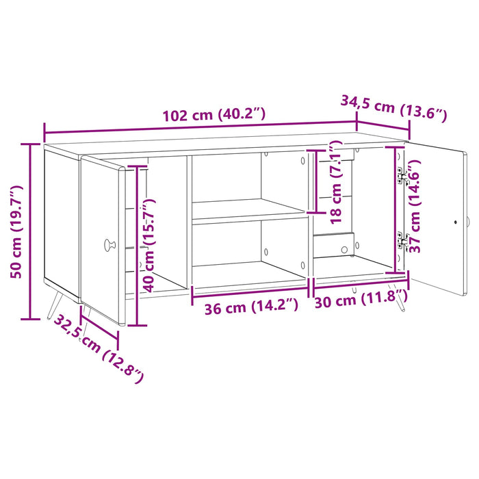 Cabinet TV Gri Beton 102 x 34,5 x 50 cm Lemn prelucrat - WALTI WALTI