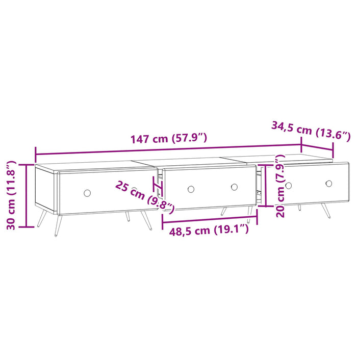 Cabinet TV Stejar Artizanal 147 x 34,5 x 30 cm Lemn prelucrat - WALTI WALTI