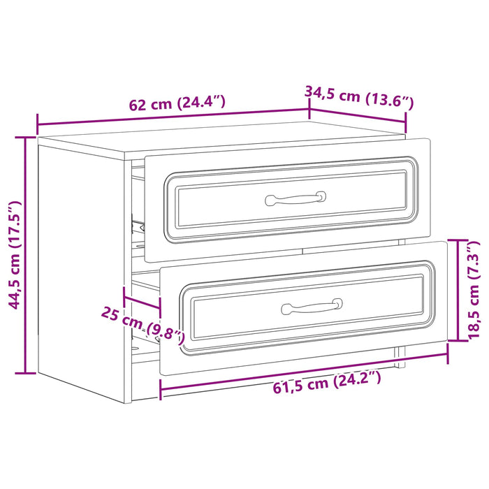 Dulap de noapte Negru 62 x 34,5 x 44,5 cm Lemn prelucrat - WALTI WALTI