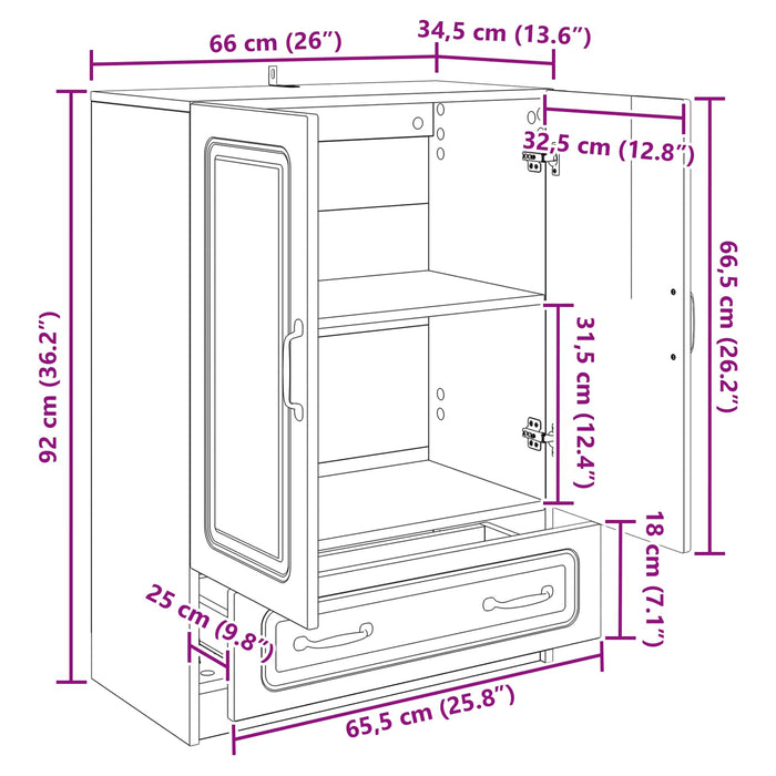 Bufet cu sertar Stejar fumuriu 66 x 34,5 x 92 cm Lemn prelucrat - WALTI WALTI