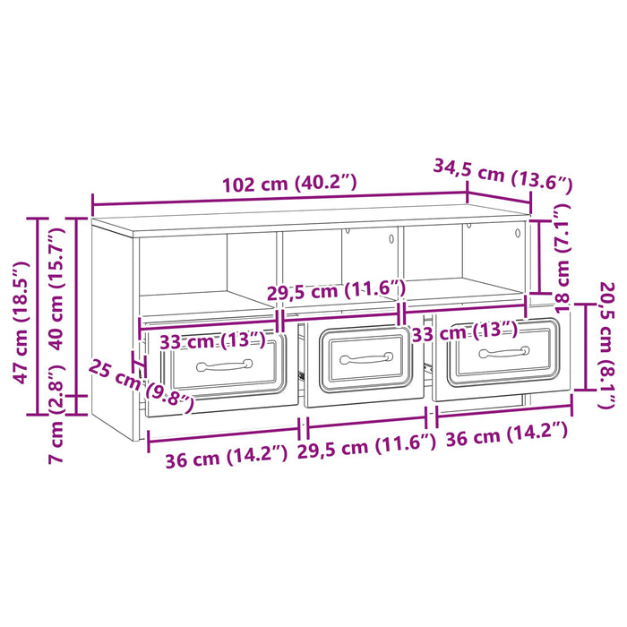 Cabinet TV Stejar Sonoma 102 x 34,5 x 47 cm Lemn prelucrat - WALTI WALTI
