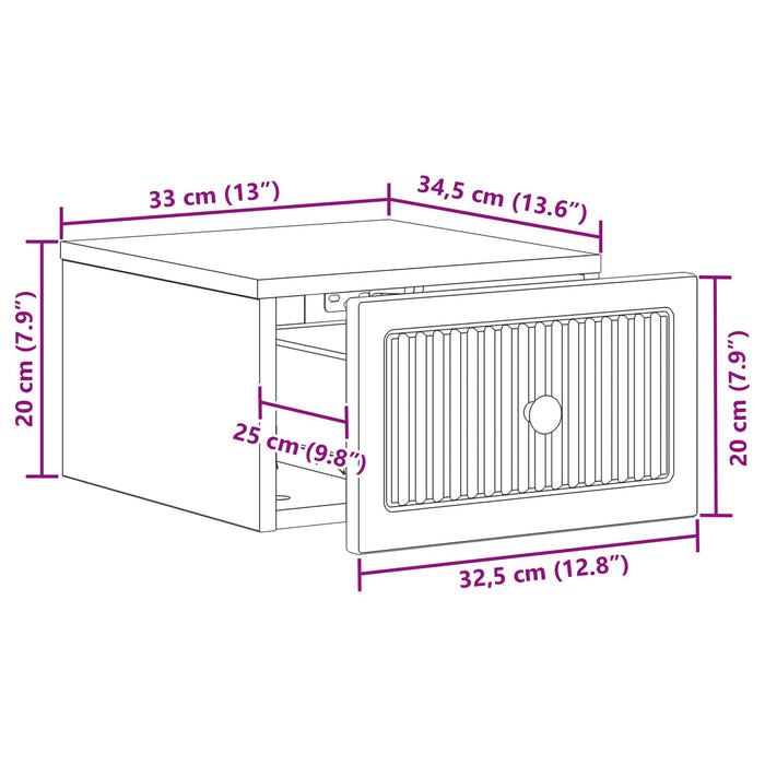 Dulap de noapte suspendat Lemn vechi 33 x 34,5 x 20 cm - WALTI WALTI