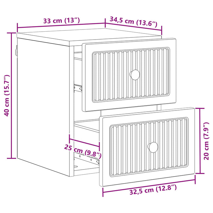 Dulap de noapte suspendat 2 pcs Lemn vechi 33 x 34,5 x 40 cm - WALTI WALTI