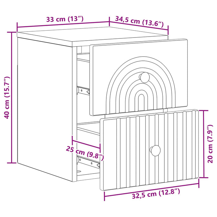 Dulap de noapte suspendat Lemn vechi 33 x 34,5 x 40 cm - WALTI WALTI