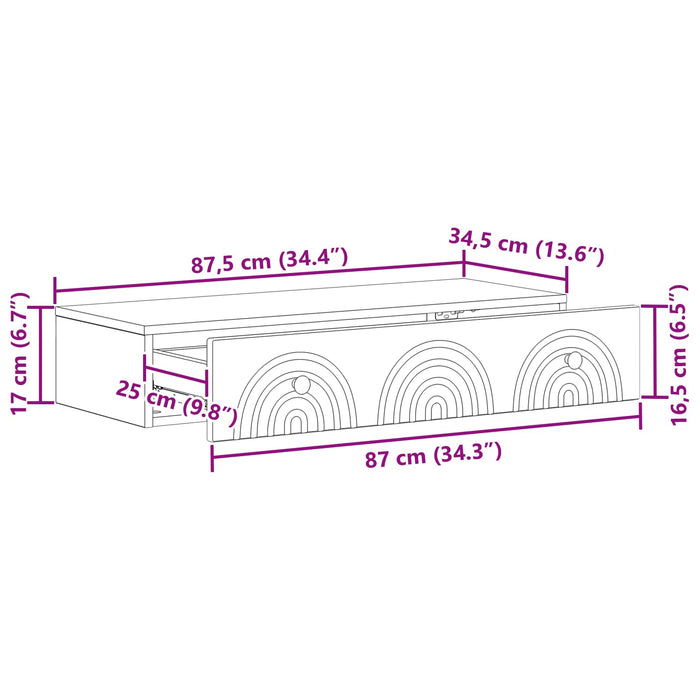 Masă laterală montată pe perete Alb 87,5 x 34,5 x 17 cm - WALTI WALTI