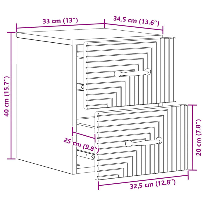 Dulap de noapte suspendat 2 pcs Negru 34,5 x 33 x 40 cm - WALTI WALTI