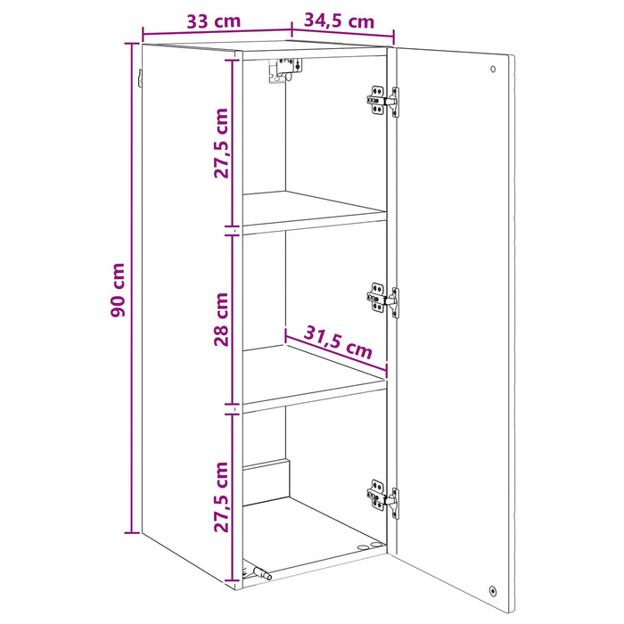 Dulap montat pe perete Alb 33 x 34,5 x 90 cm Lemn prelucrat - WALTI WALTI