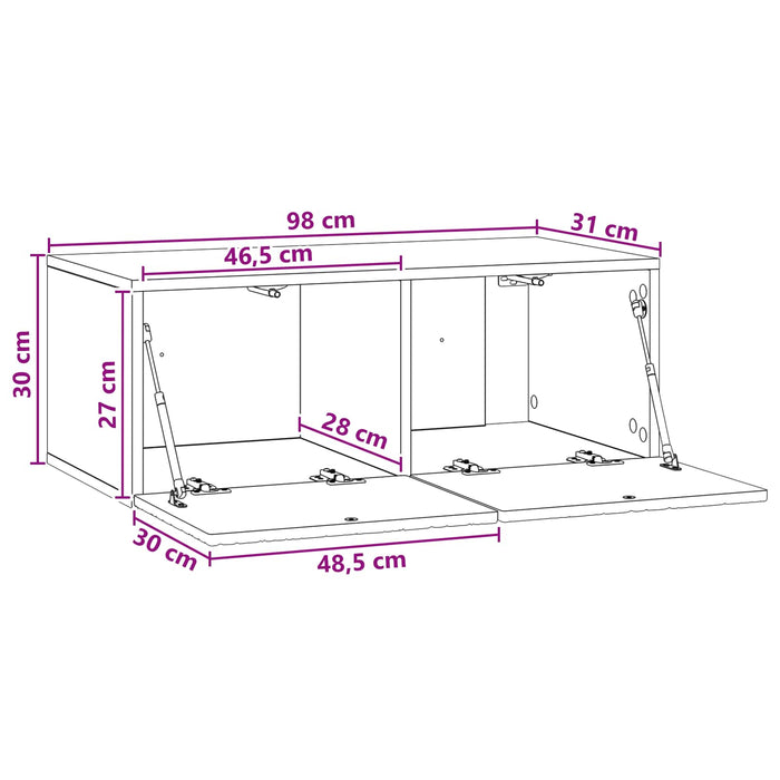 Oglindă TV montată pe perete 98 x 31 cm Alb foarte lucios - WALTI WALTI