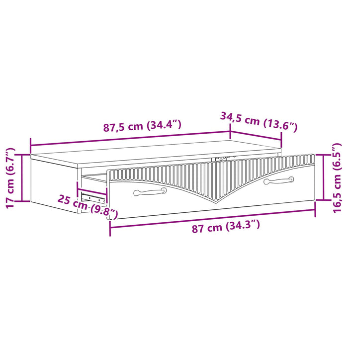 Masă laterală montată pe perete Sonoma gri 87,5 x 34,5 x 17 cm - WALTI WALTI