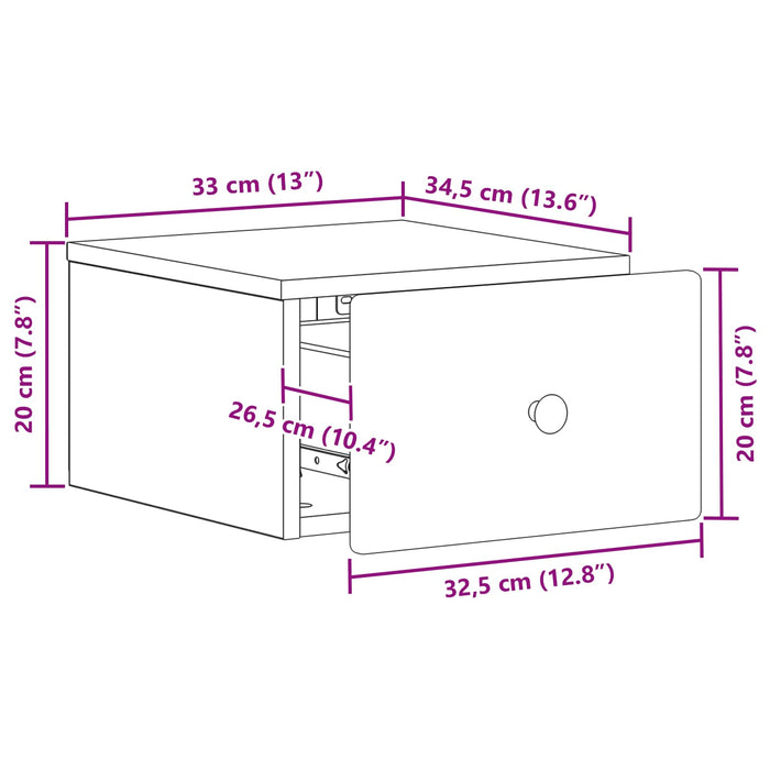 Dulap de noapte suspendat Alb 34,5 x 33 x 20 cm Lemn prelucrat - WALTI WALTI