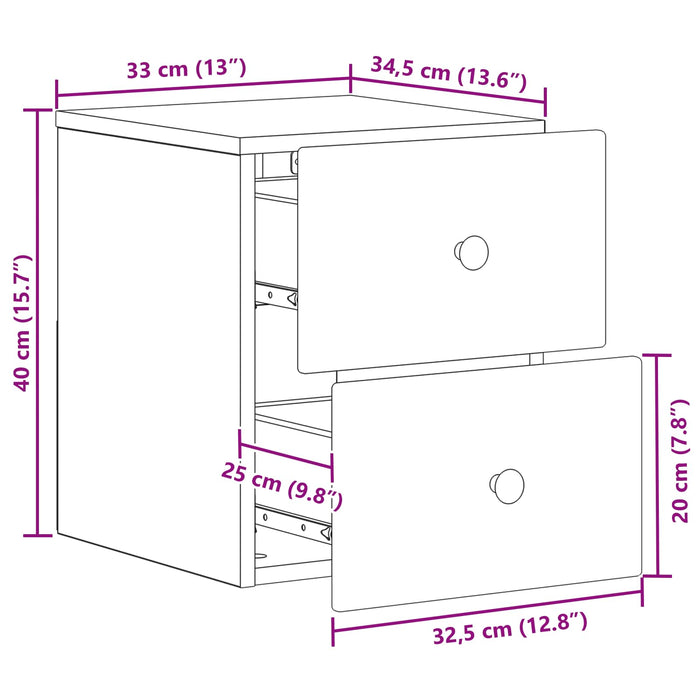 Dulap de noapte suspendat Sonoma gri 34,5 x 33 x 40 cm - WALTI WALTI