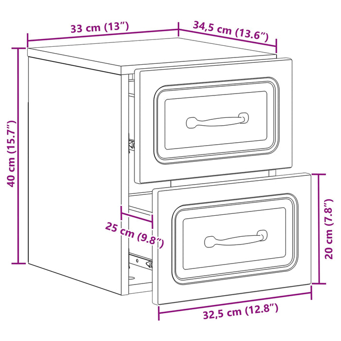 Dulap de noapte suspendat 2 pcs Sonoma gri 34,5 x 33 x 40 cm - WALTI WALTI