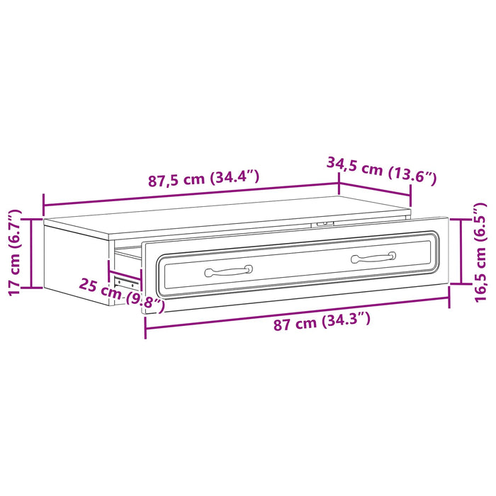Masă laterală montată pe perete Sonoma gri 87,5 x 34,5 x 17 cm - WALTI WALTI