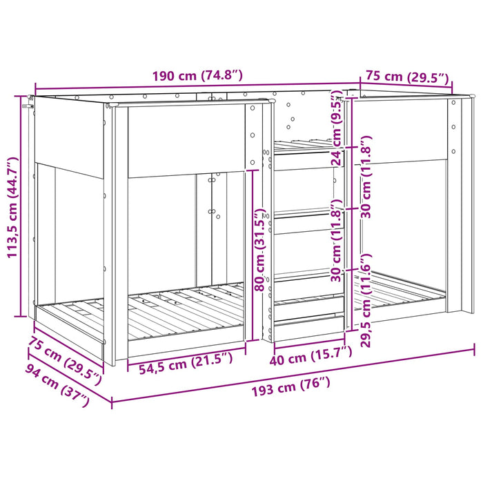 Pat Etajat pentru Copii Alb 75 x 190 cm Lemn compozit - WALTI WALTI