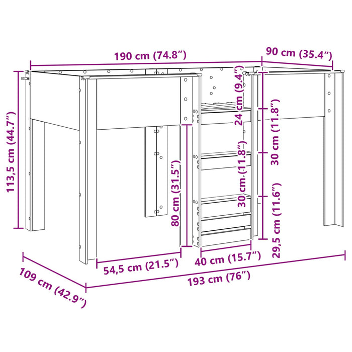 Pat Etajat pentru Copii Gri Sonoma 90 x 190 cm Lemn compozit - WALTI WALTI