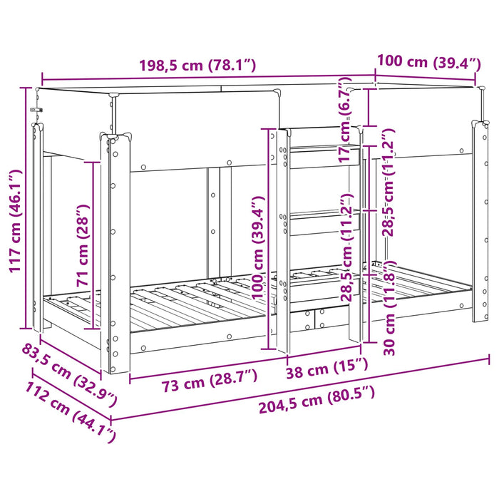 Pat Etajat pentru Copii Gri din beton 100 x 200 cm - WALTI WALTI
