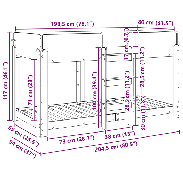Pat Etajat pentru Copii Stejar Negru 80 x 200 cm Lemn compozit - WALTI WALTI