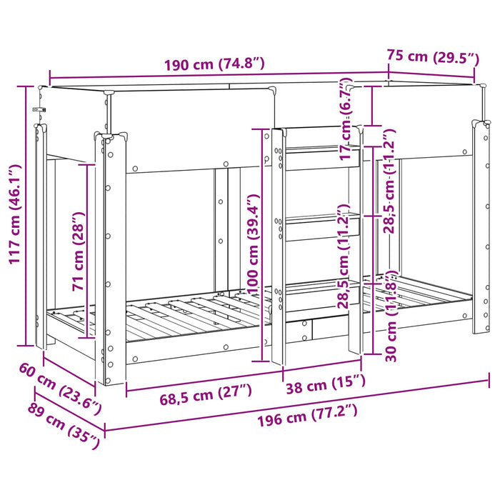 Pat Etajat pentru Copii Gri din beton 75 x 190 cm Lemn compozit - WALTI WALTI