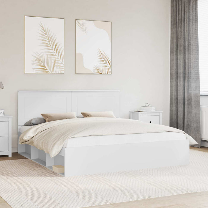 Cadru de pat cu headboard Alb 200 x 200 cm Lemn de pin masiv - WALTI WALTI