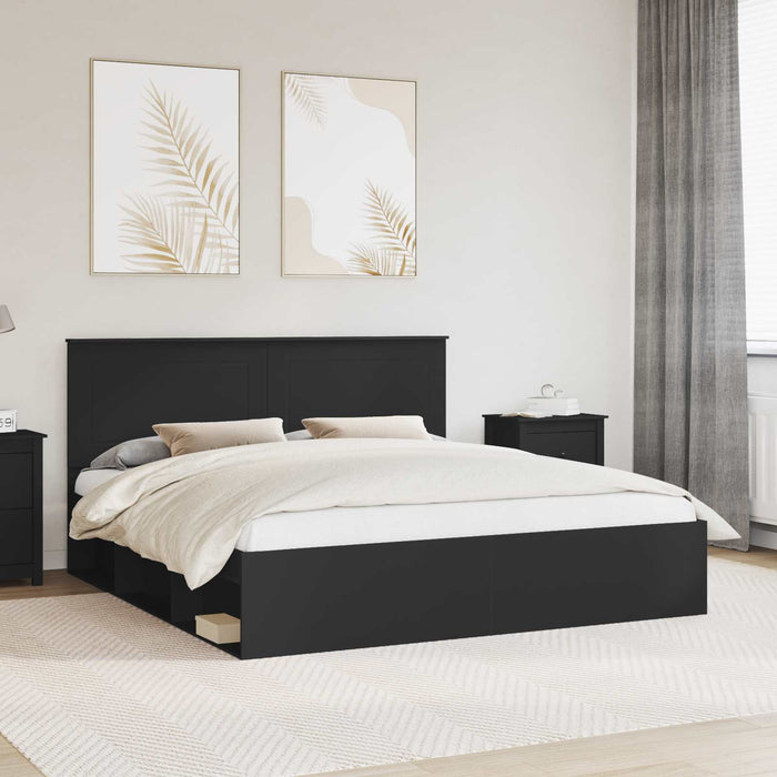 Cadru de pat cu headboard Negru 200 x 200 cm Lemn de pin masiv - WALTI WALTI