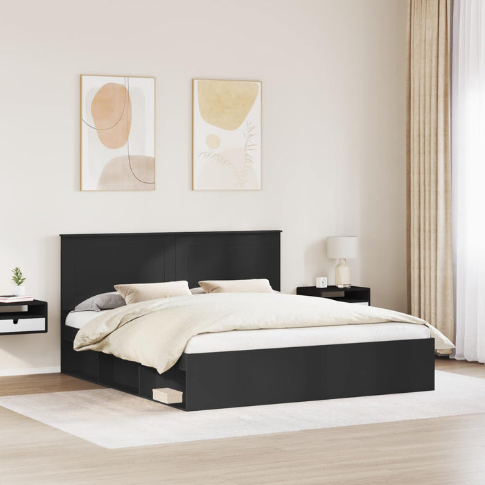 Cadru de pat cu headboard Negru 200 x 200 cm Lemn de pin masiv - WALTI WALTI