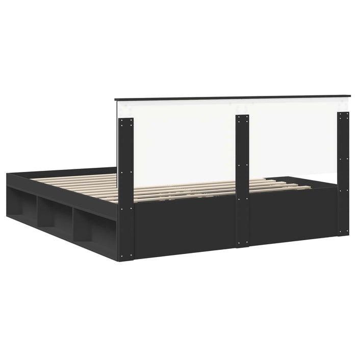 Cadru de pat cu headboard Negru 200 x 200 cm Lemn de pin masiv - WALTI WALTI