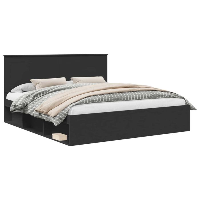 Cadru de pat cu headboard Negru 180 x 200 cm Lemn de pin masiv - WALTI WALTI