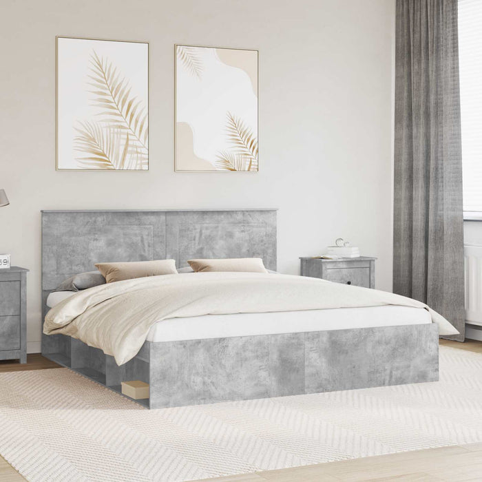 Cadru de pat cu headboard Beton 180 x 200 cm Lemn de pin masiv - WALTI WALTI