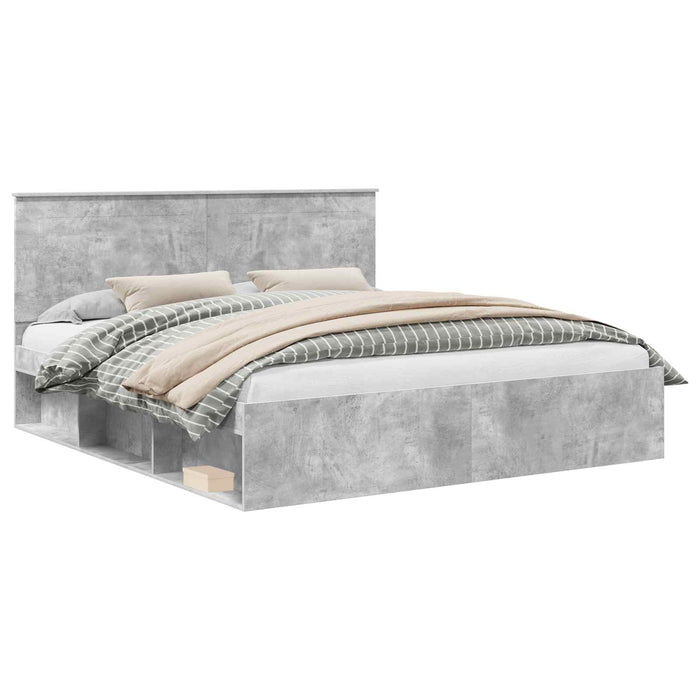 Cadru de pat cu headboard Beton 180 x 200 cm Lemn de pin masiv - WALTI WALTI