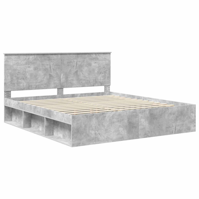 Cadru de pat cu headboard Beton 180 x 200 cm Lemn de pin masiv - WALTI WALTI