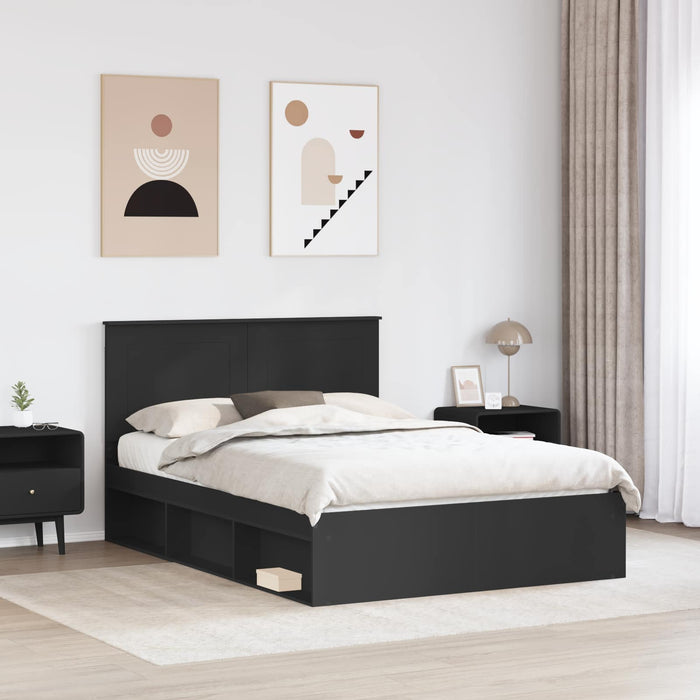 Cadru de pat cu headboard Negru 160 x 200 cm Lemn de pin masiv - WALTI WALTI