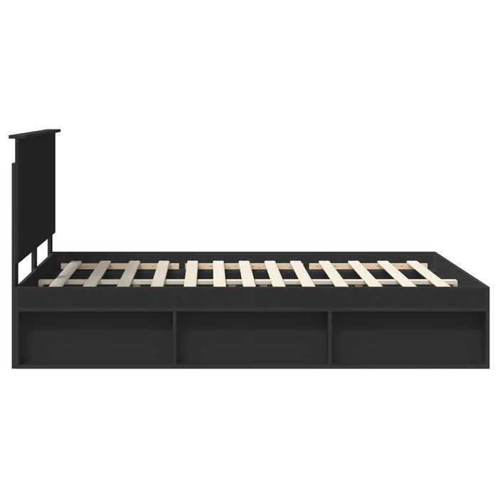 Cadru de pat cu headboard Negru 160 x 200 cm Lemn de pin masiv - WALTI WALTI