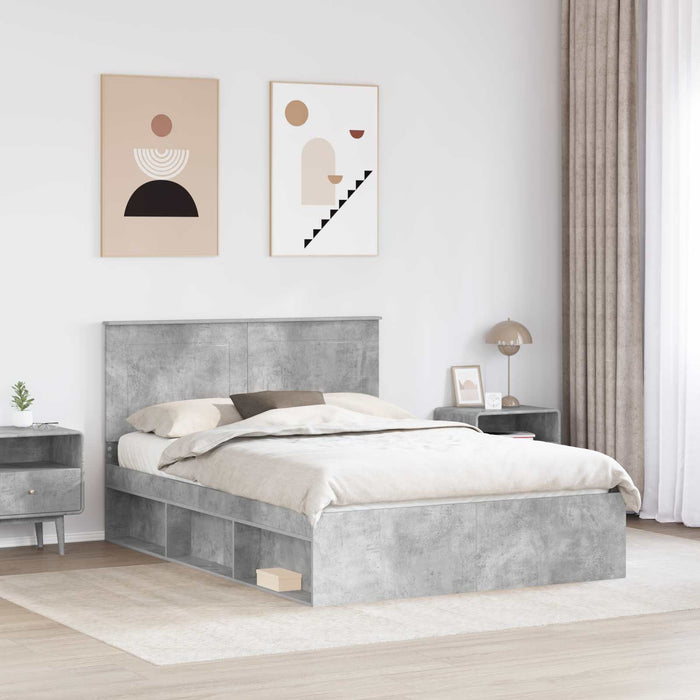 Cadru de pat cu headboard Beton 140 x 200 cm Lemn de pin masiv - WALTI WALTI