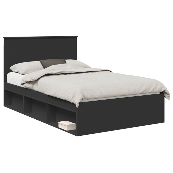 Cadru de pat cu headboard Negru 135 x 190 cm Lemn de pin masiv - WALTI WALTI