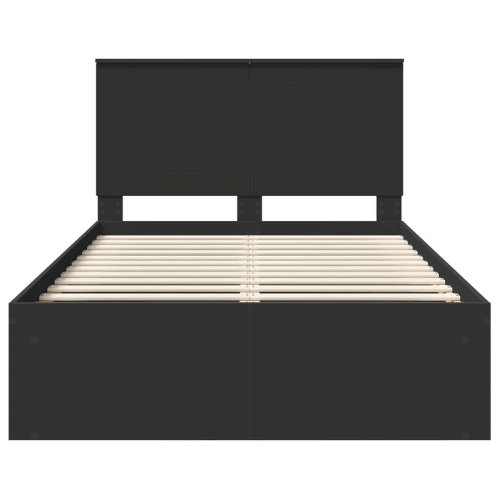 Cadru de pat cu headboard Negru 135 x 190 cm Lemn de pin masiv - WALTI WALTI